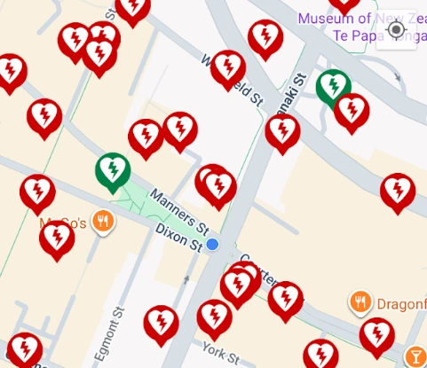Ejemplo de como Localizar Desfibriladores en un mapa de ubicaciones sobre un mapa de Google