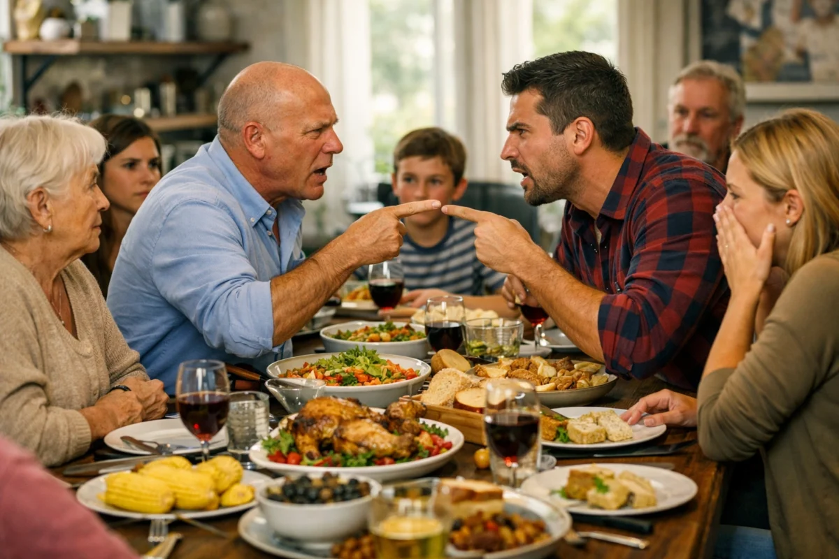 Dos personas discuten en una cena familiar de Navidad