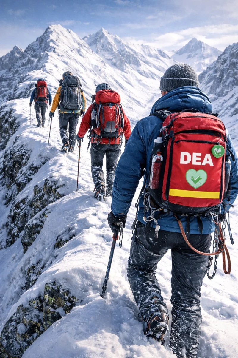 Un grupo de montañeros expertos van equipados con un desfibrilador para sus rutas alpinas para mejorar la supervivencia en la RCP en aludes