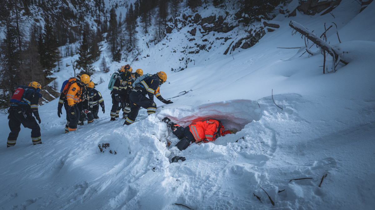 Imagen de entrenamiento de rescate en una avalancha